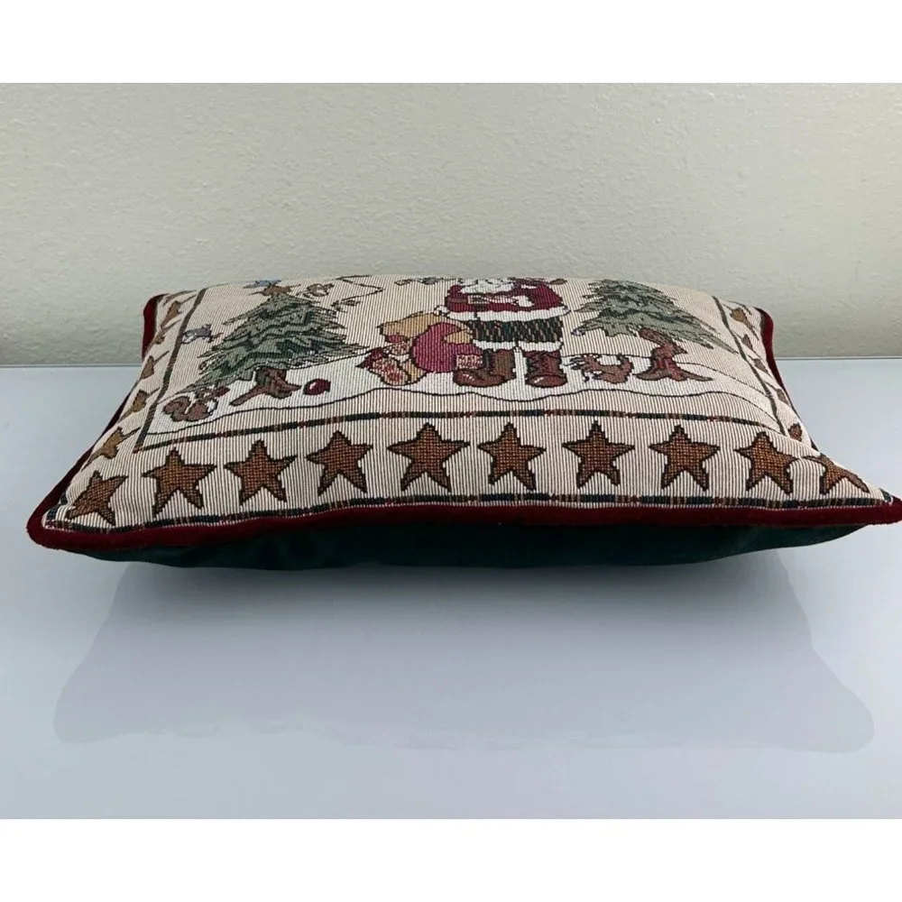 Christmas Santa Tapestry Decorative Pillow Holiday Star Border Bear, Tree Plush